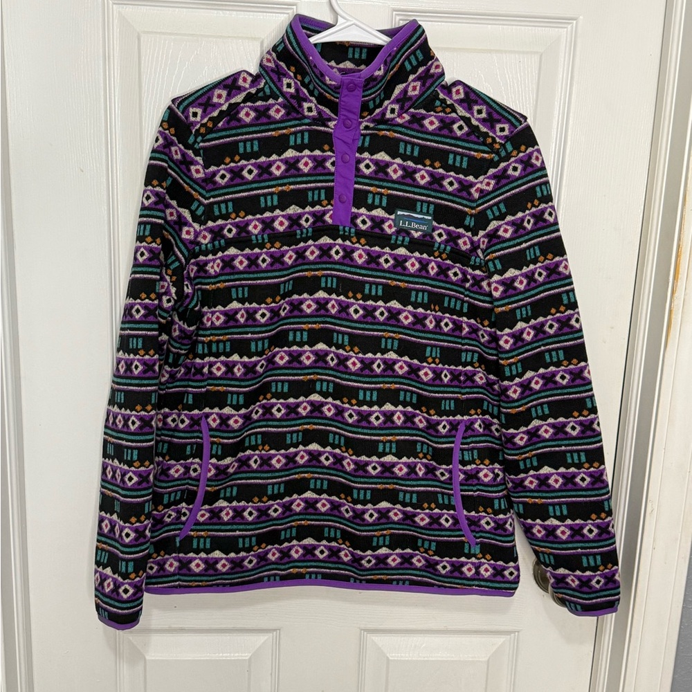 L.L. Bean Mountain Classic Collection Knit Fleece Pullover Aztec Sz S Petite